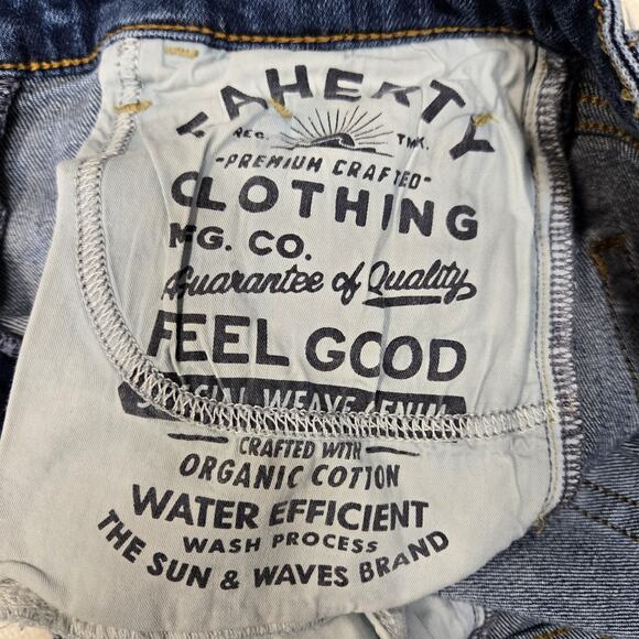 Faherty Jeans Womens 25 Straight Leg Distressed Organic Cotton Mid Rise Indigo - Picture 10 of 14